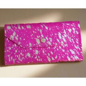 Western Cowhide Hair On Wallet Hot Pink Fuchsia and Silver Specs